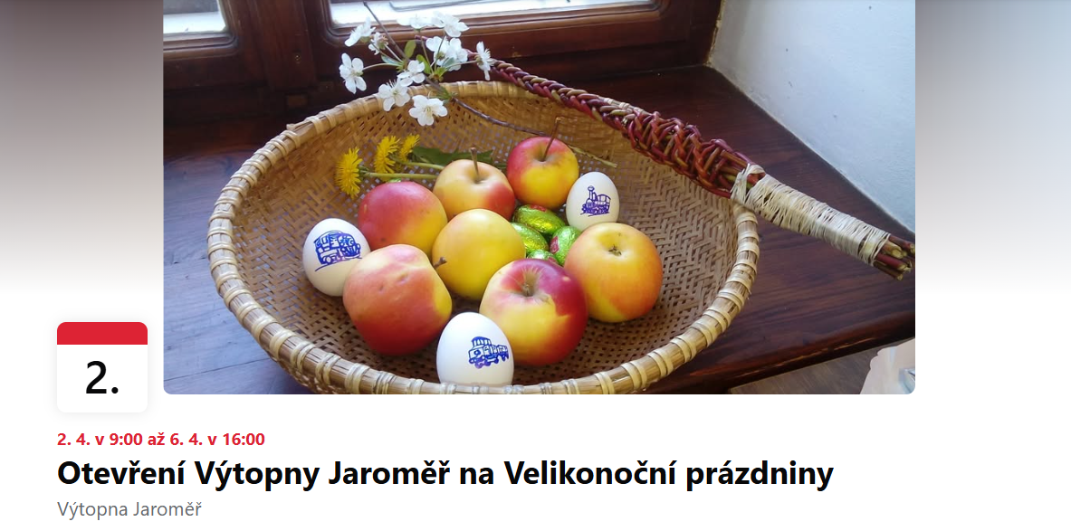 Otevření Výtopny Jaroměř 2026 velikonoce